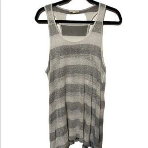 Eileen Fisher Tunic Tank Top Gray and White Organic Linen Blend Size Small